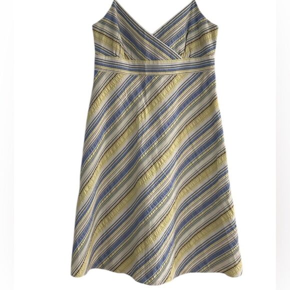 J. Crew Blue Yellow Striped Cotton Blend Sun Dress Size 14 New with tags - Picture 1 of 11